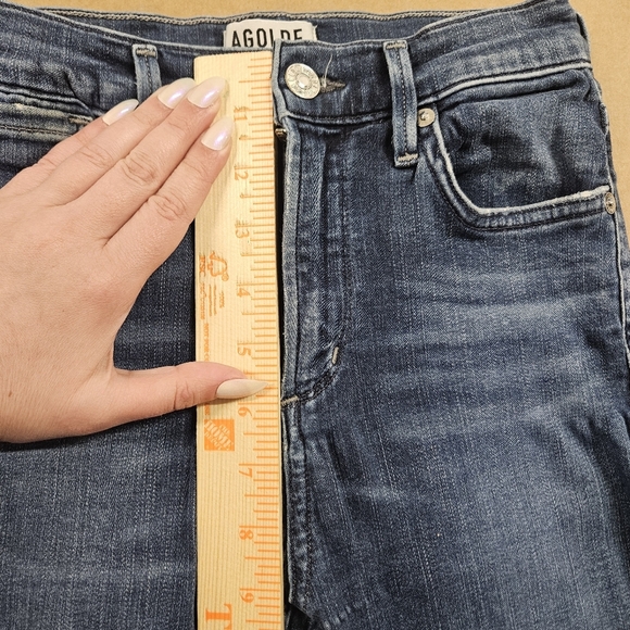 AGOLDE High Rise Raw Hem Crop Skinny Denim Jean Size 24 Dark Wash A018-2022 - Picture 12 of 16